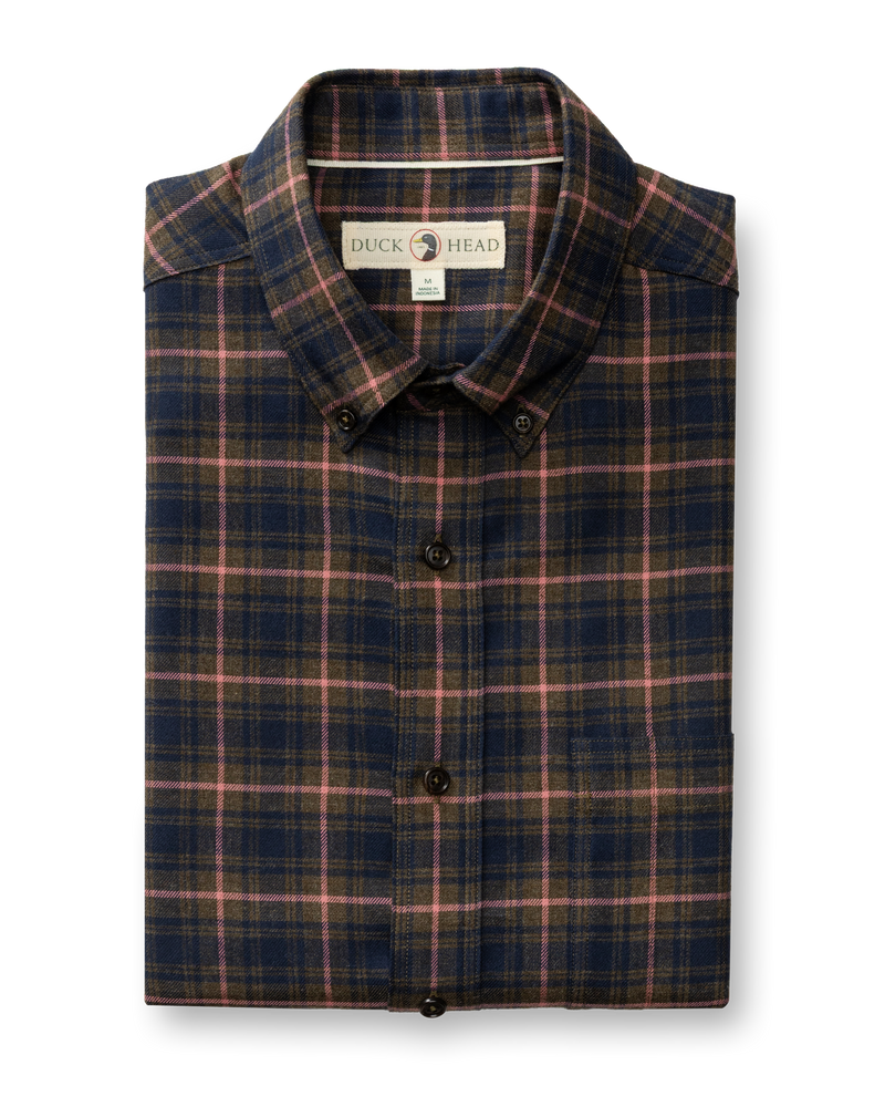Cotton Flannel Sport Shirt - Drayden Plaid - Dark Olive Heather