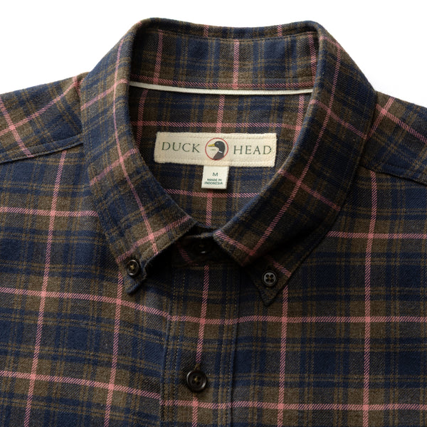Cotton Flannel Sport Shirt - Drayden Plaid - Dark Olive Heather