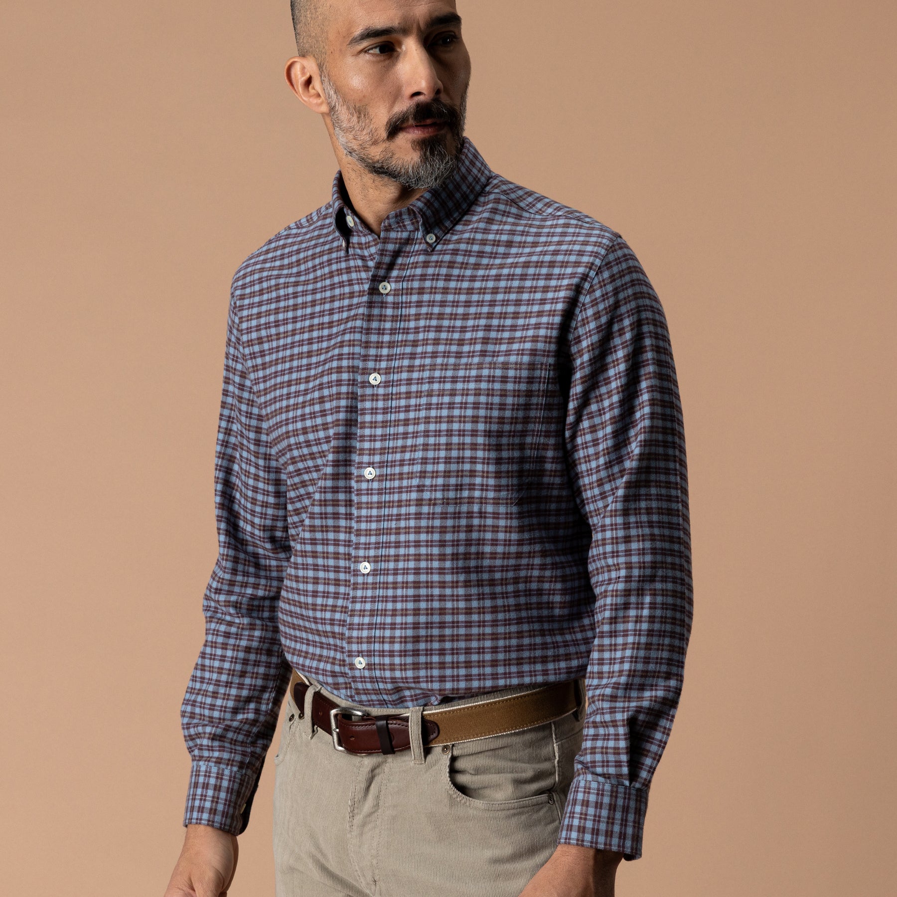 Cotton Flannel Sport Shirt - Paxon Plaid - Windblown Sky