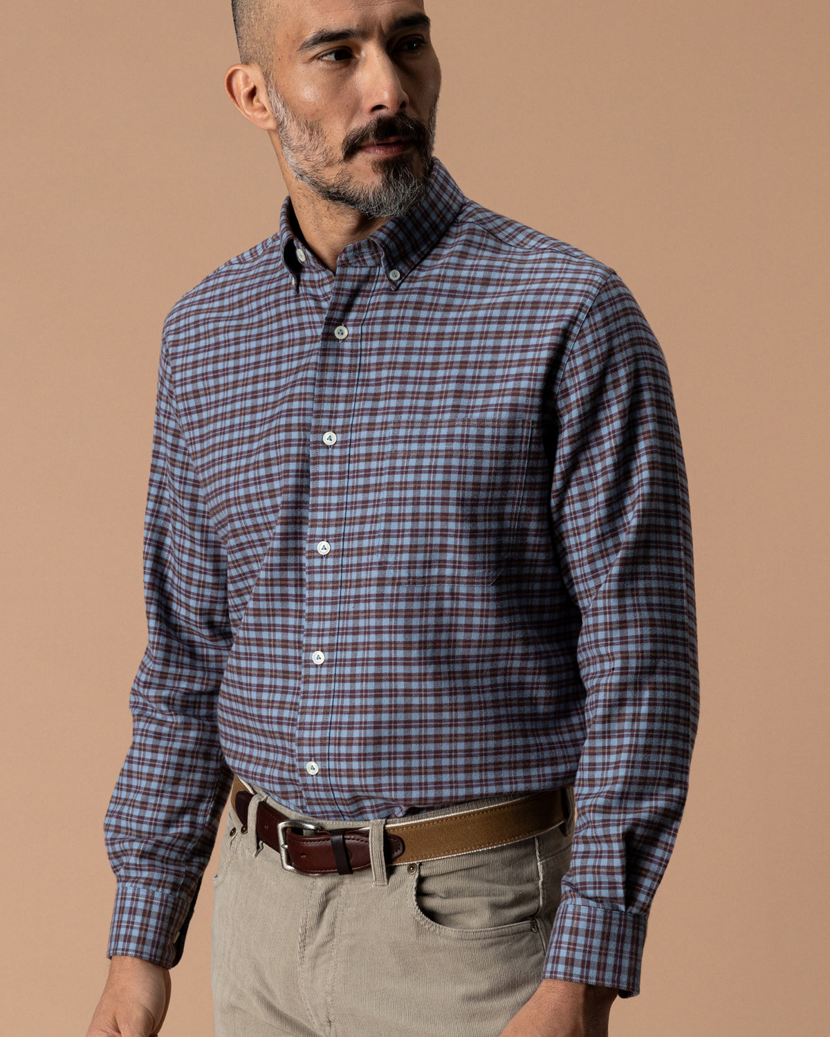 Cotton Flannel Sport Shirt - Paxon Plaid - Windblown Sky