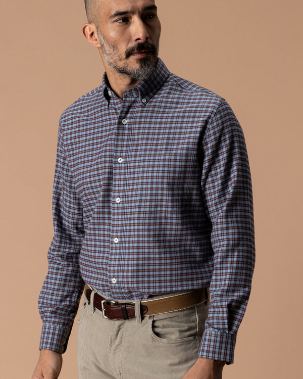 Cotton Flannel Sport Shirt - Paxon Plaid - Windblown Sky