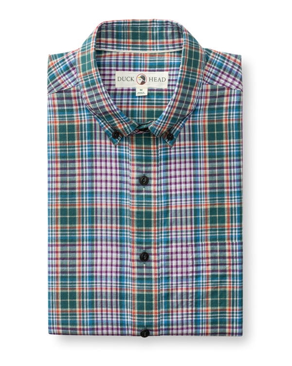 Cotton Slub Sport Shirt - Colson Plaid - Midnight Teal