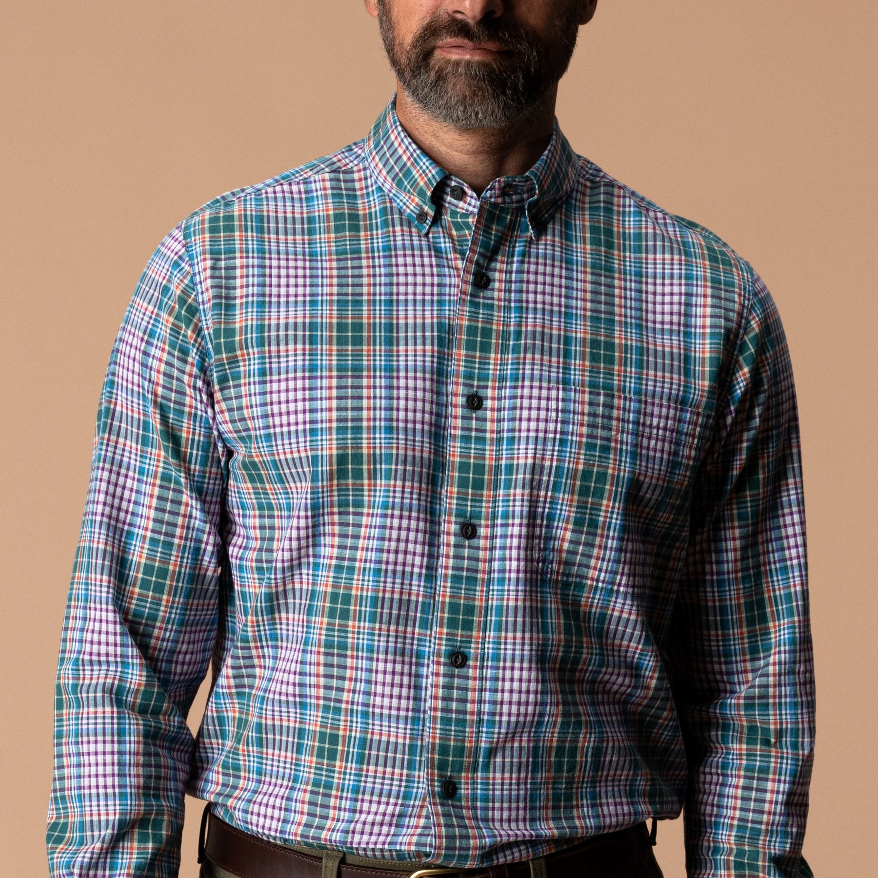 Cotton Slub Sport Shirt - Colson Plaid - Midnight Teal