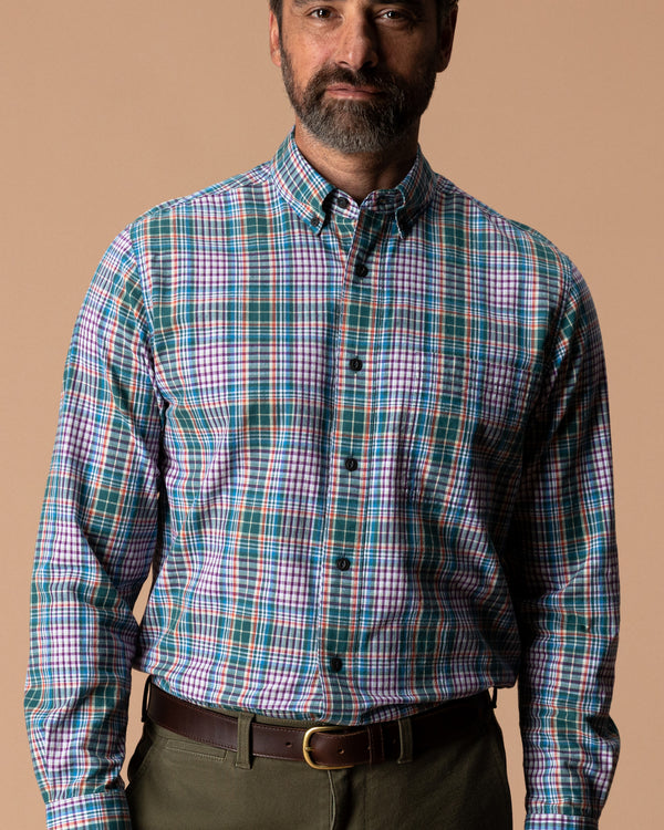 Cotton Slub Sport Shirt - Colson Plaid - Midnight Teal