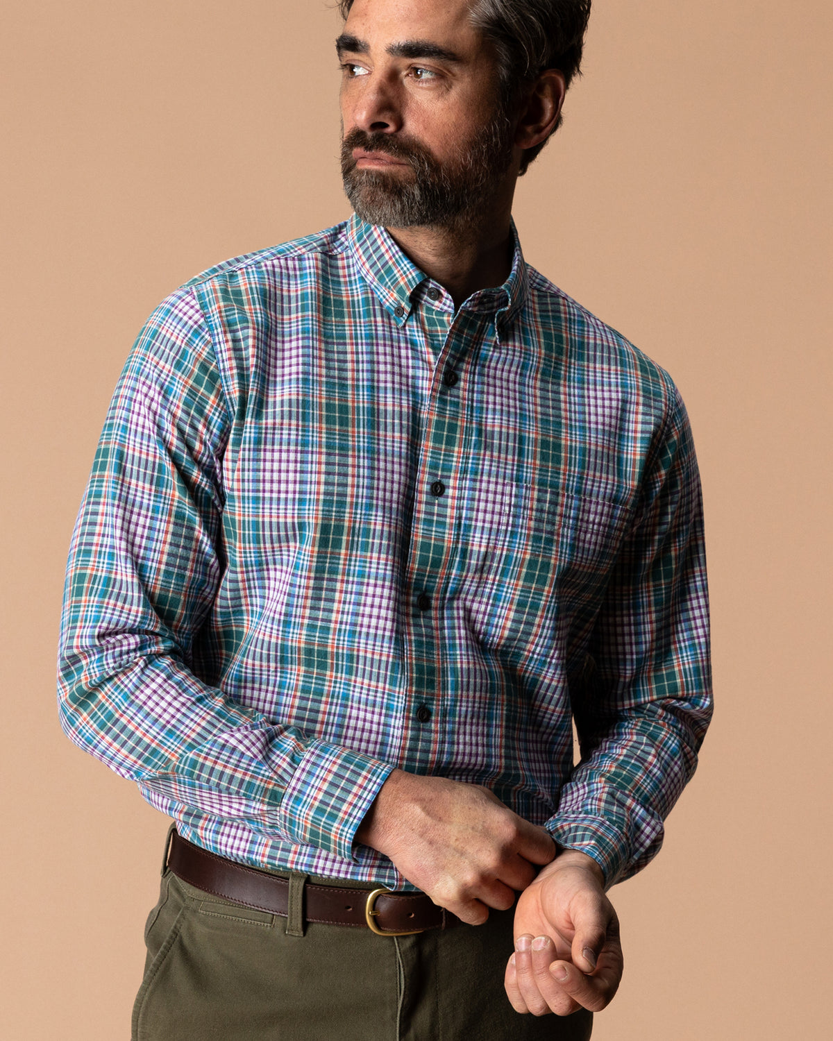 Cotton Slub Sport Shirt - Colson Plaid - Midnight Teal