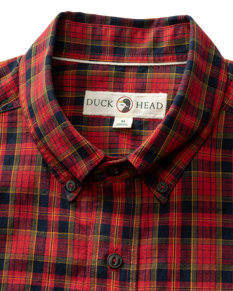 Cotton Slub Sport Shirt - Yates Plaid - Pomegranate