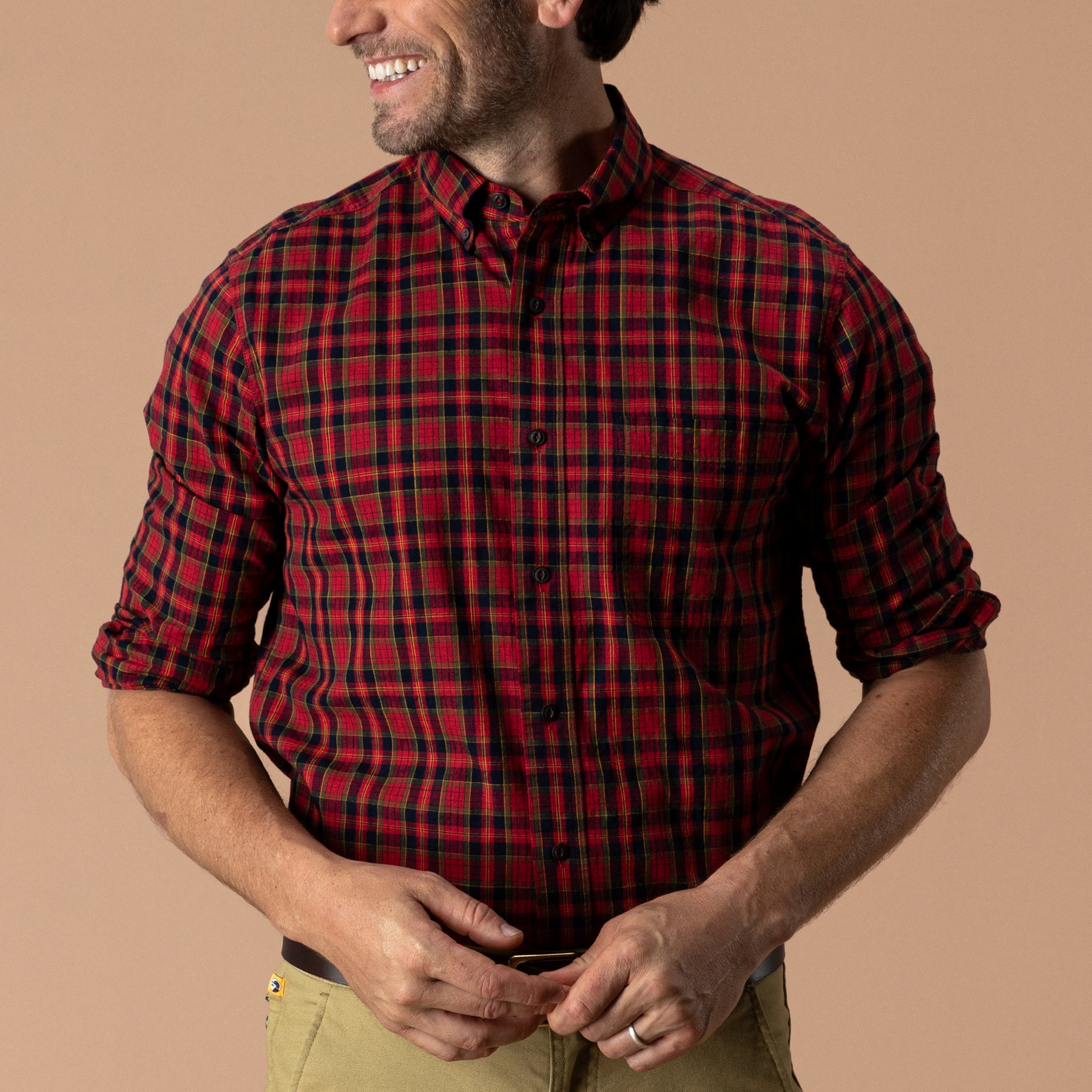 Cotton Slub Sport Shirt - Yates Plaid - Pomegranate