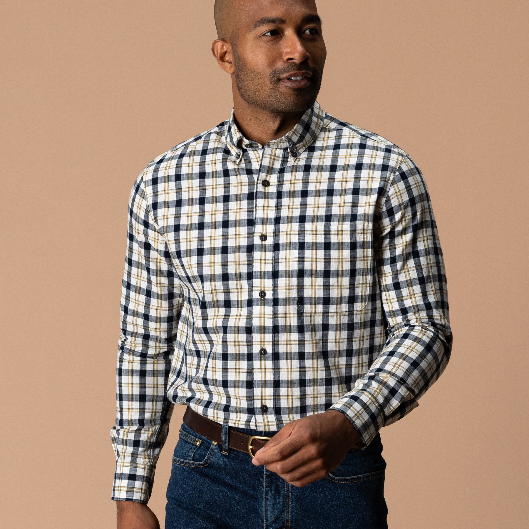 Cotton Slub Sport Shirt - Brant Plaid - Deep Navy