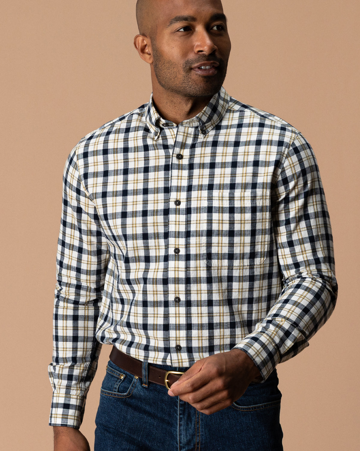 Cotton Slub Sport Shirt - Brant Plaid - Deep Navy