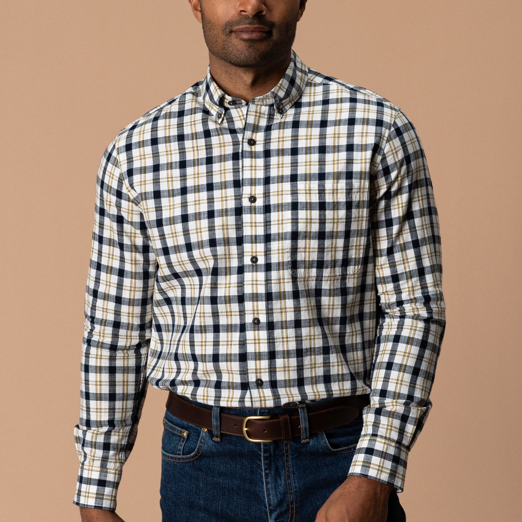 Cotton Slub Sport Shirt - Brant Plaid - Deep Navy