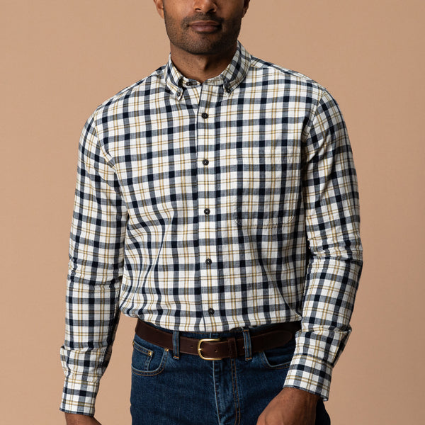 Cotton Slub Sport Shirt - Brant Plaid - Deep Navy