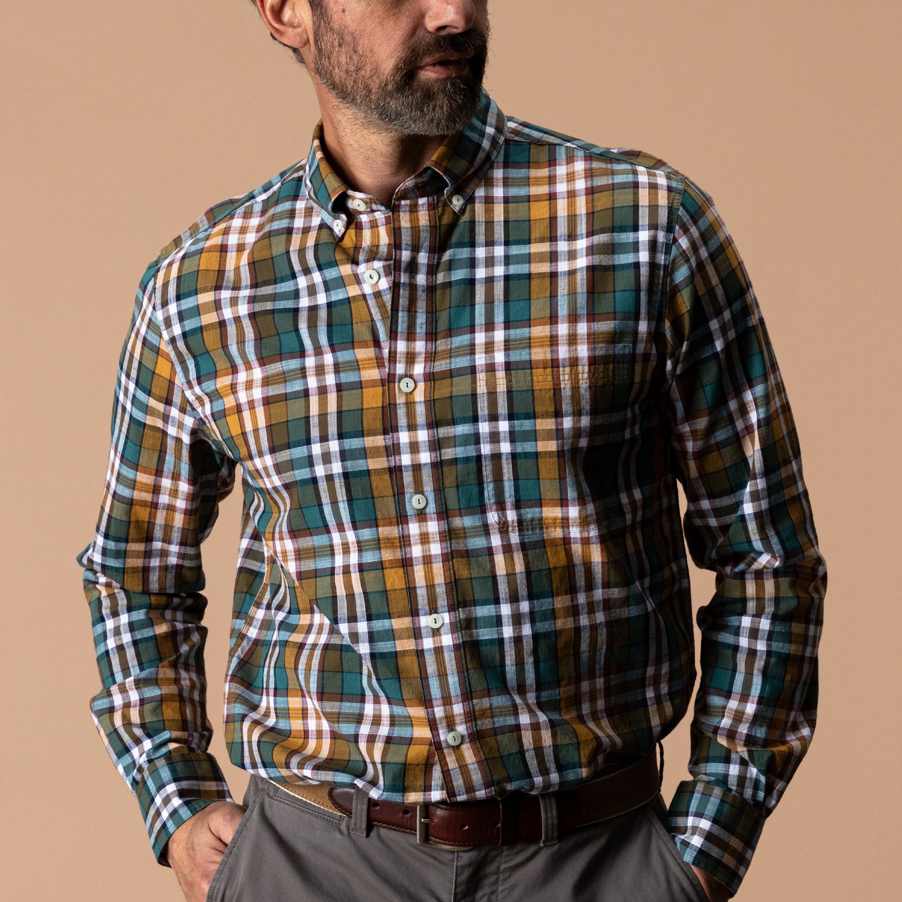 Cotton Slub Sport Shirt - Toni Plaid - Amberwood