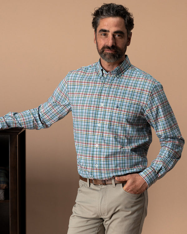 Performance Poplin Sport Shirt - Winsley Plaid - Windblown Sky