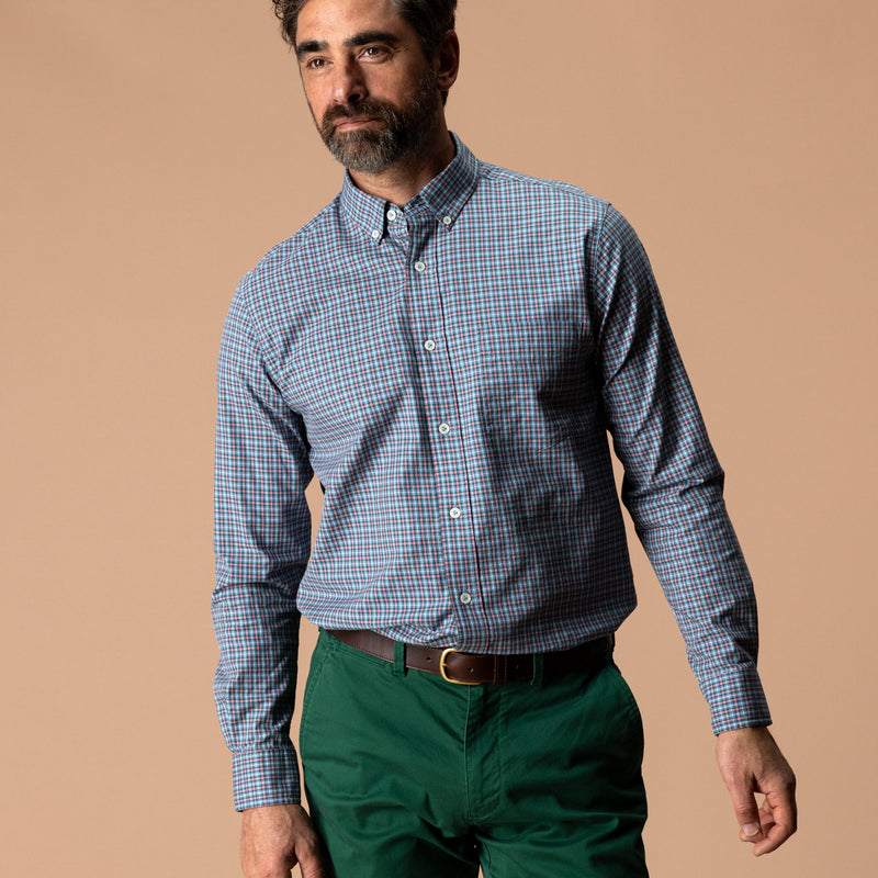 Cotton Twill Plaid Shirt - Lang Plaid - Weathered Rose