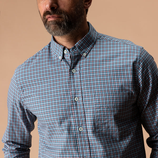 Cotton Twill Plaid Shirt - Lang Plaid - Weathered Rose