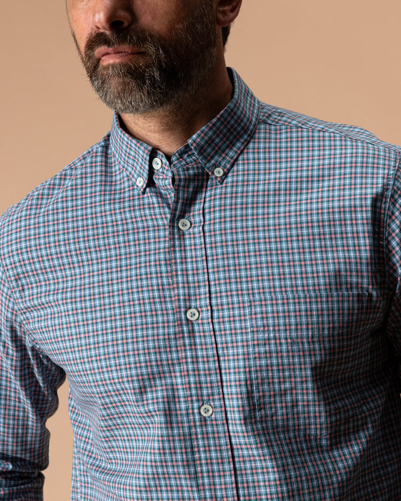 Cotton Twill Plaid Shirt - Lang Plaid - Weathered Rose