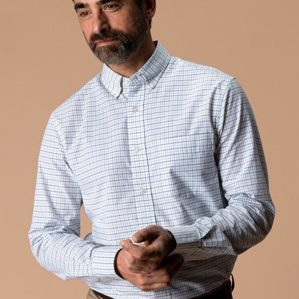 Cotton Cashmere Poplin Sport Shirt - Tolliver Plaid - Spruce Mist