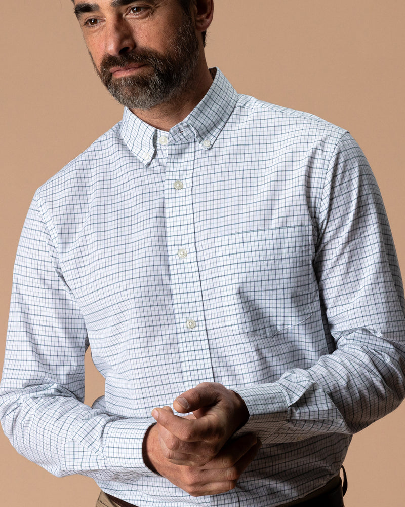 Cotton Cashmere Poplin Sport Shirt - Tolliver Plaid - Spruce Mist