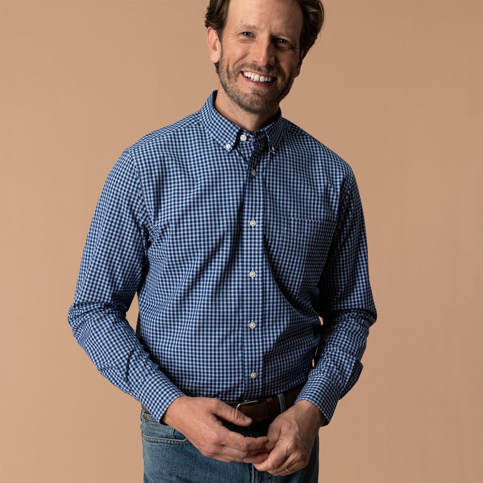 Cotton Cashmere Poplin Sport Shirt - Bridger Plaid - Navy Peony