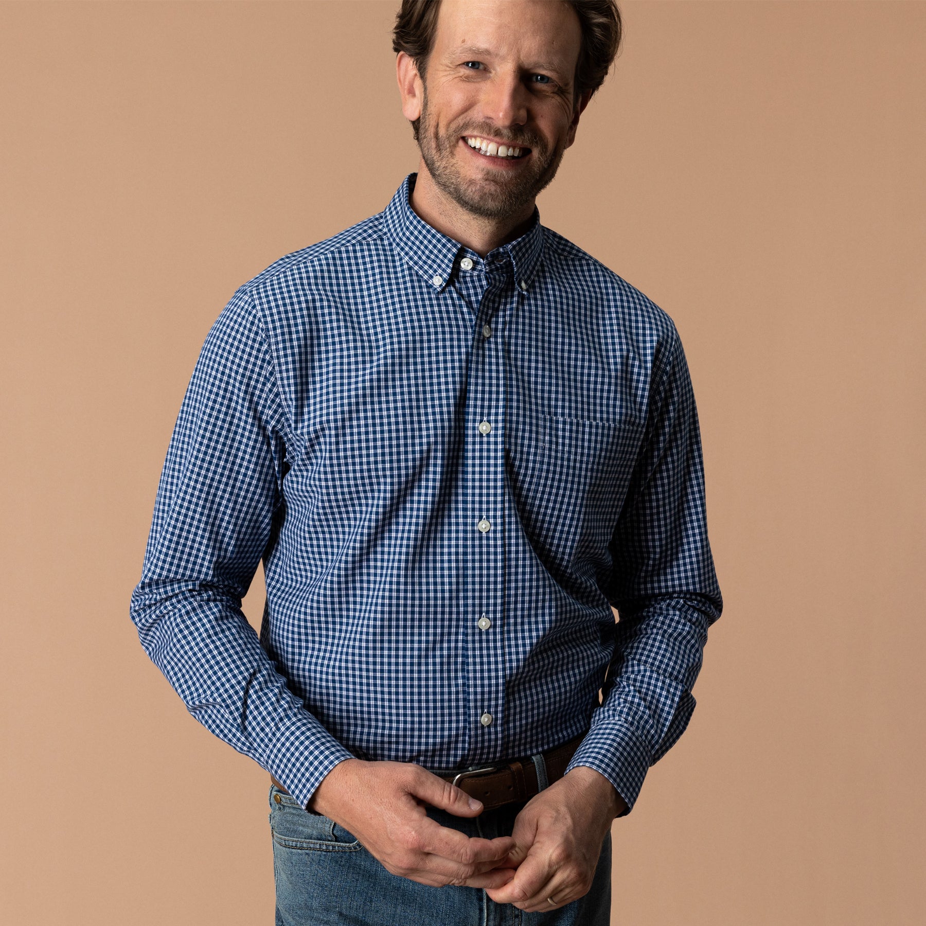 Cotton Cashmere Poplin Sport Shirt - Bridger Plaid - Navy Peony