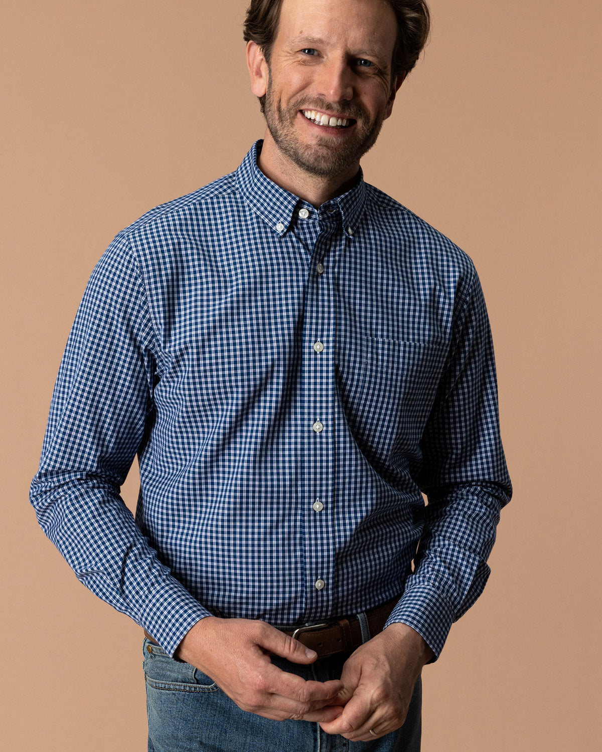 Cotton Cashmere Poplin Sport Shirt - Bridger Plaid - Navy Peony