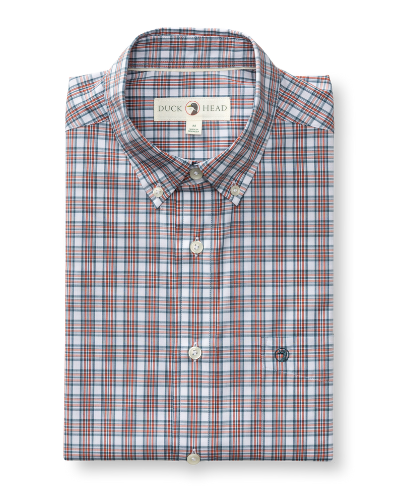 Performance Poplin Sport Shirt - Barrett Plaid - Cedarwood Red
