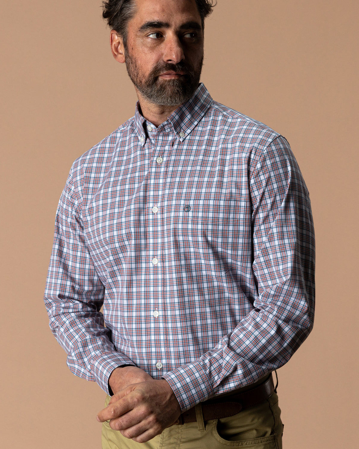 Performance Poplin Sport Shirt - Barrett Plaid - Cedarwood Red