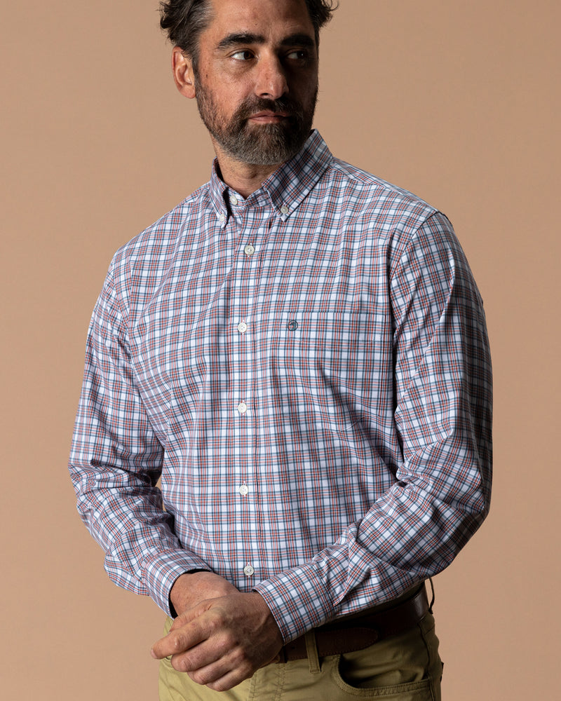 Performance Poplin Sport Shirt - Barrett Plaid - Cedarwood Red