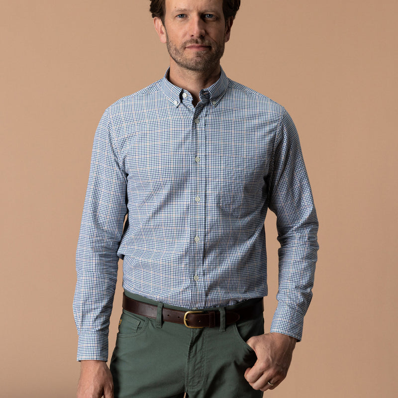 Cotton Twill Sport Shirt - Goodwin Plaid - Midnight Teal
