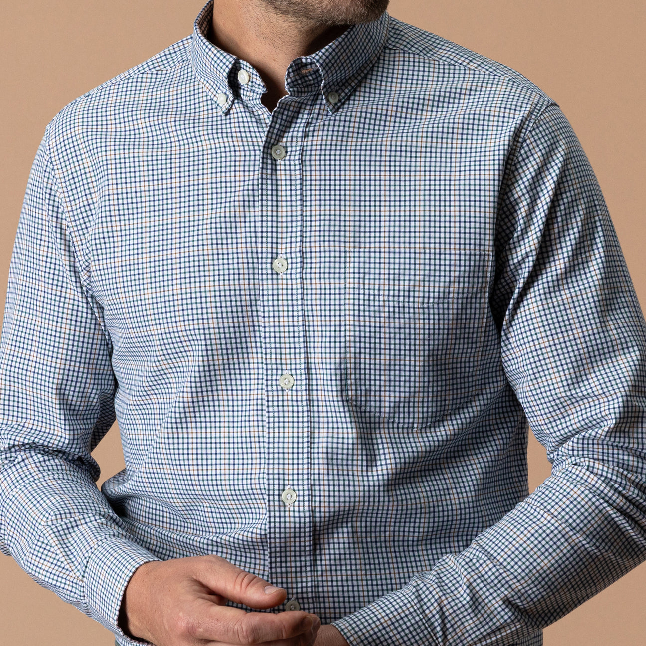 Cotton Twill Sport Shirt - Goodwin Plaid - Midnight Teal