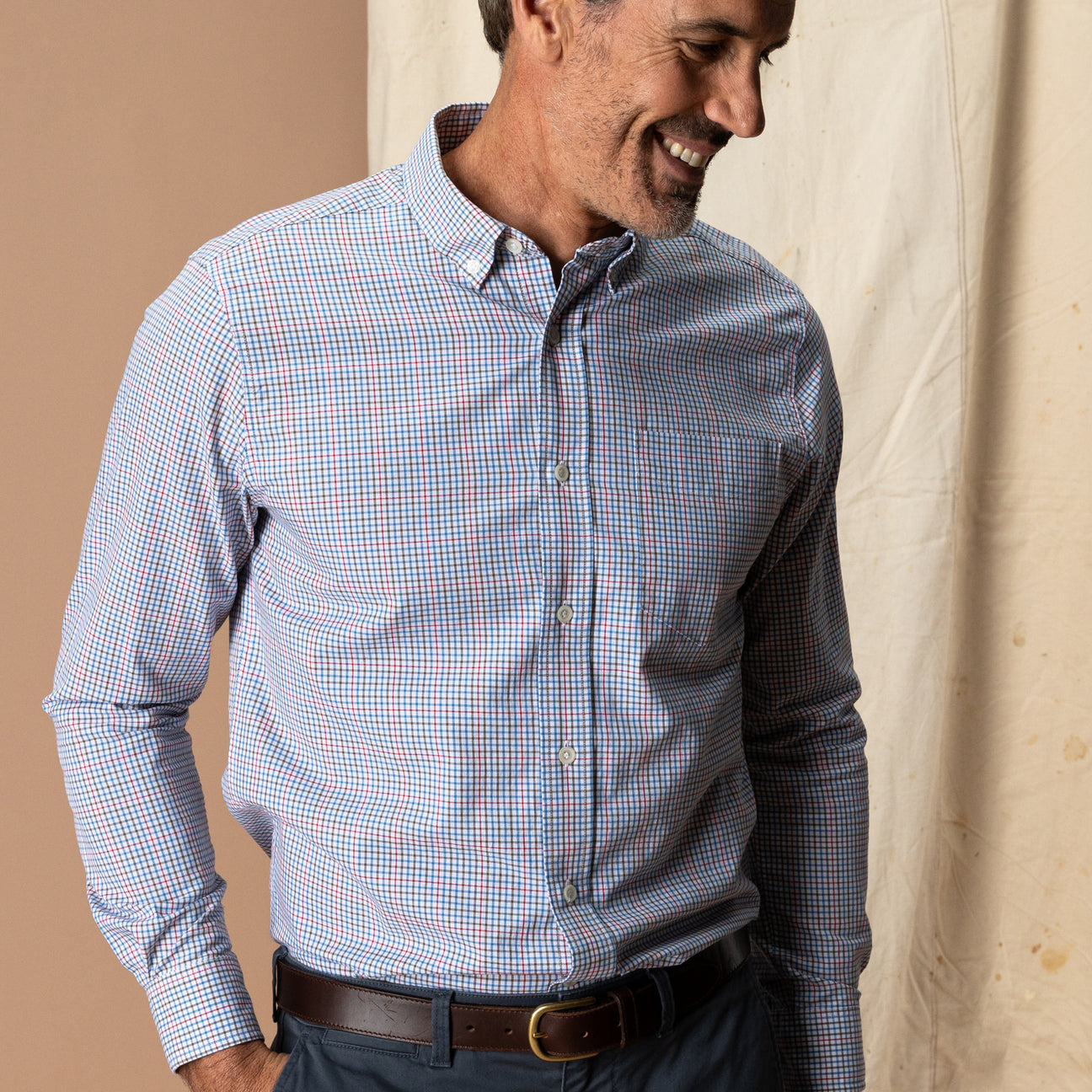 Cotton Twill Sport Shirt - Goodwin Plaid - Deep Water