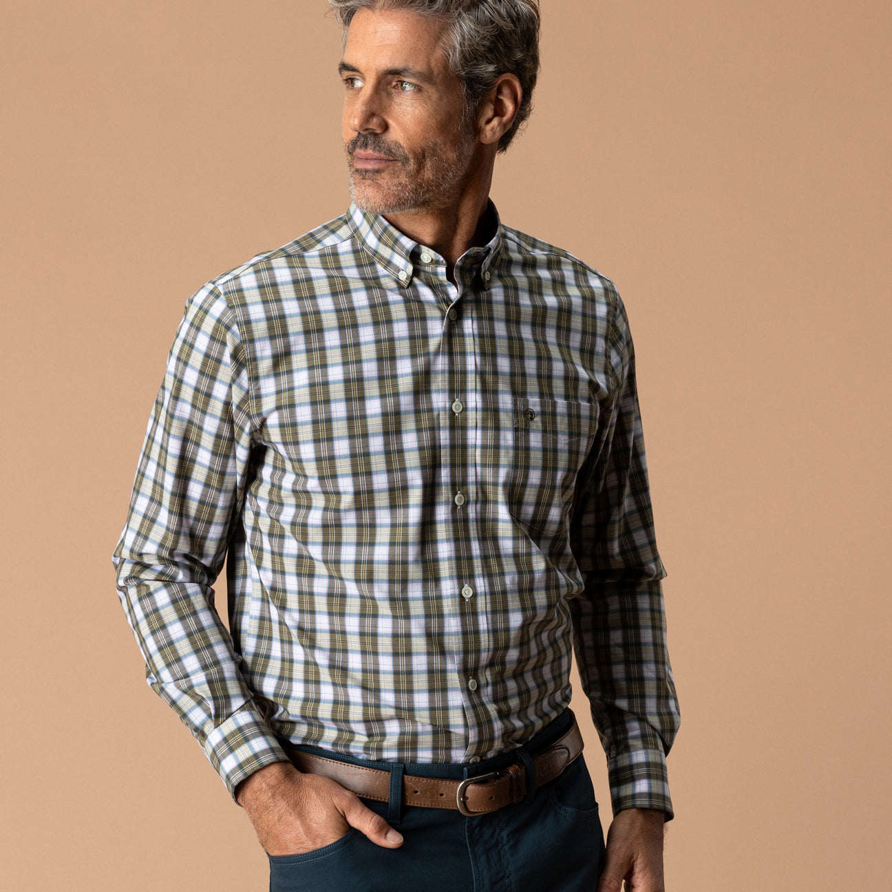 Performance Poplin Sport Shirt - Aldridge Plaid - Dark Olive