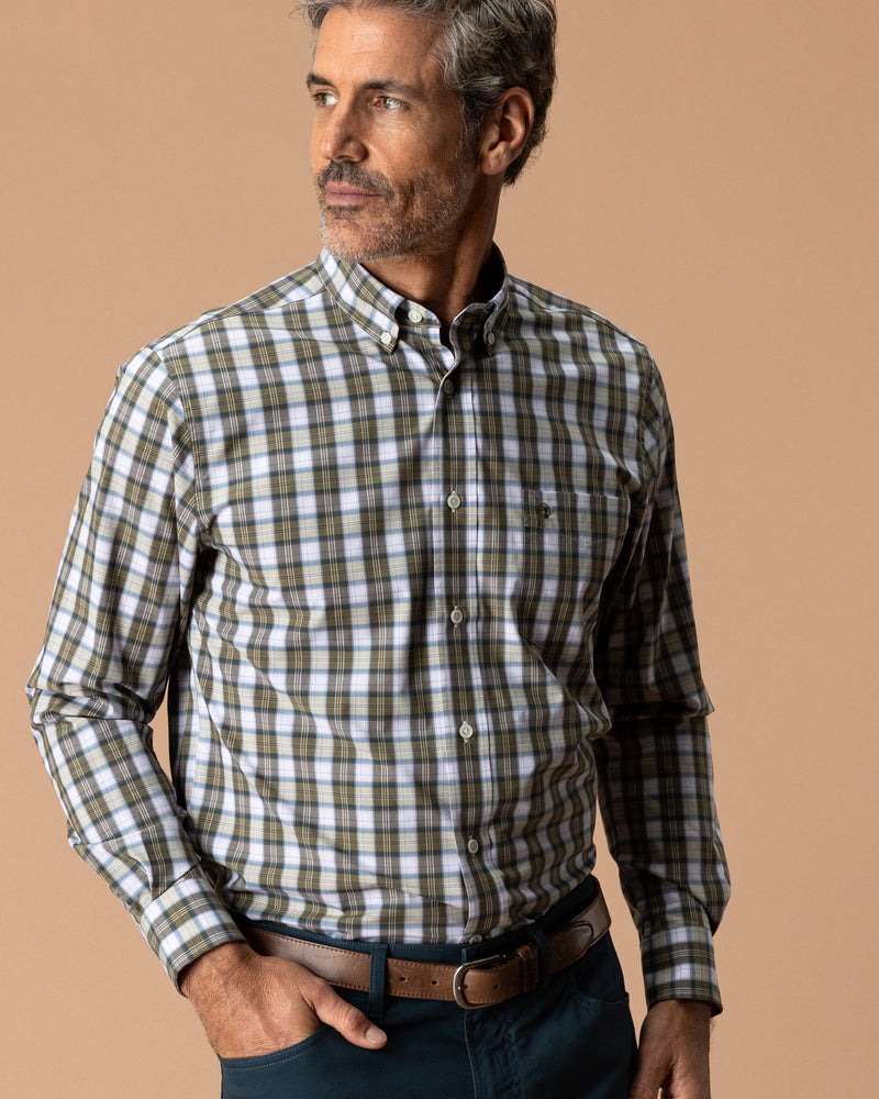 Performance Poplin Sport Shirt - Aldridge Plaid - Dark Olive