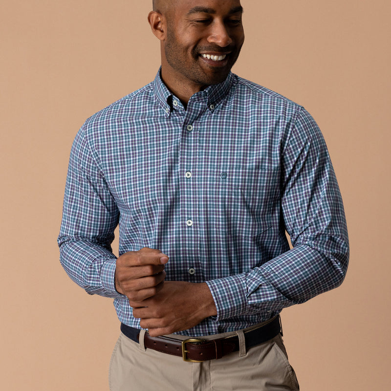 Performance Poplin Sport Shirt - Fraiser Plaid - Stormy Teal