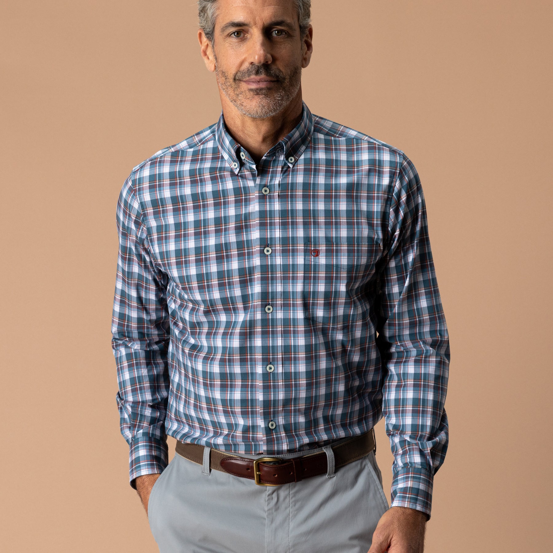 Performance Poplin Sport Shirt - Payne Plaid - Stormy Teal