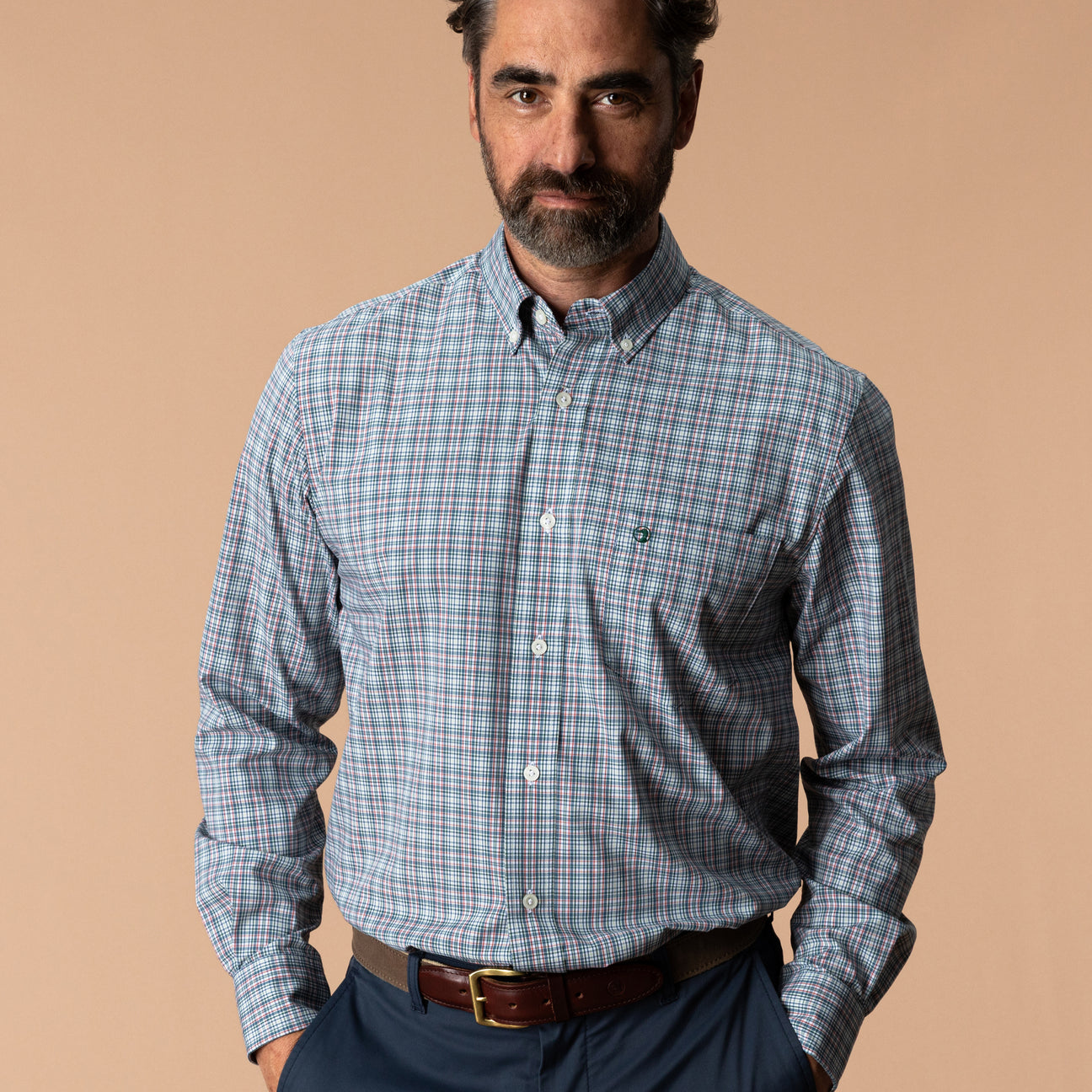 Performance Poplin Sport Shirt - Winstead Plaid - Stormy Teal