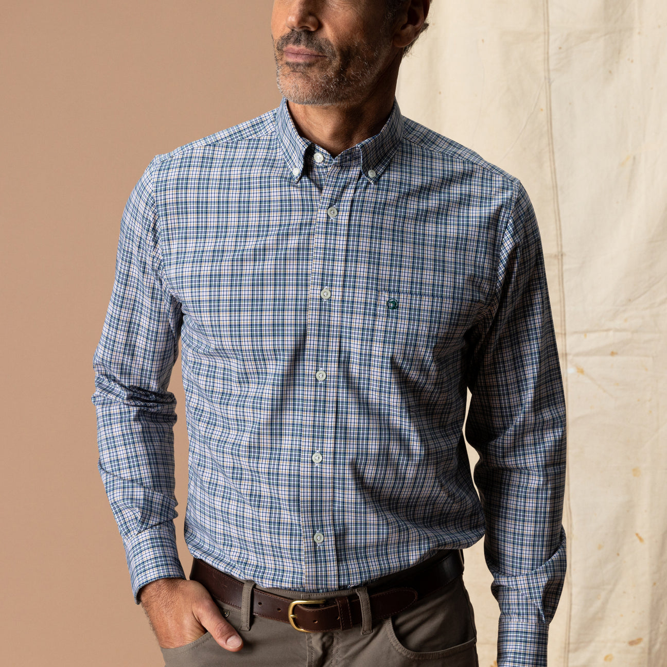 Performance Poplin Sport Shirt - Winstead Plaid - Navy Peony