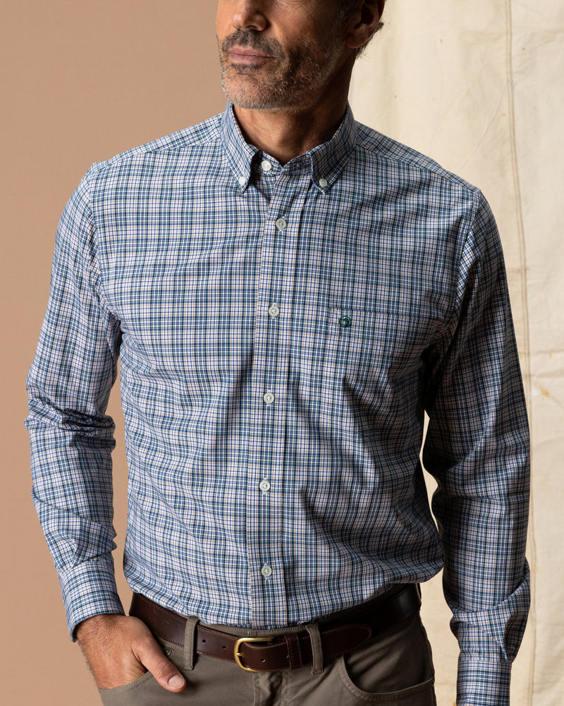 Performance Poplin Sport Shirt - Winstead Plaid - Navy Peony