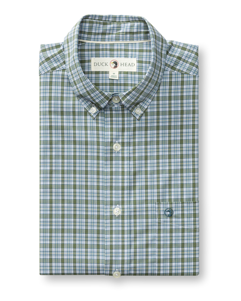 Performance Poplin Sport Shirt - Denton Plaid - Mossy Bark