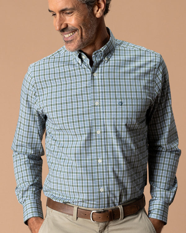 Performance Poplin Sport Shirt - Denton Plaid - Mossy Bark