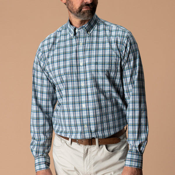 Performance Poplin Sport Shirt - Eaton Plaid - Sandrift Khaki