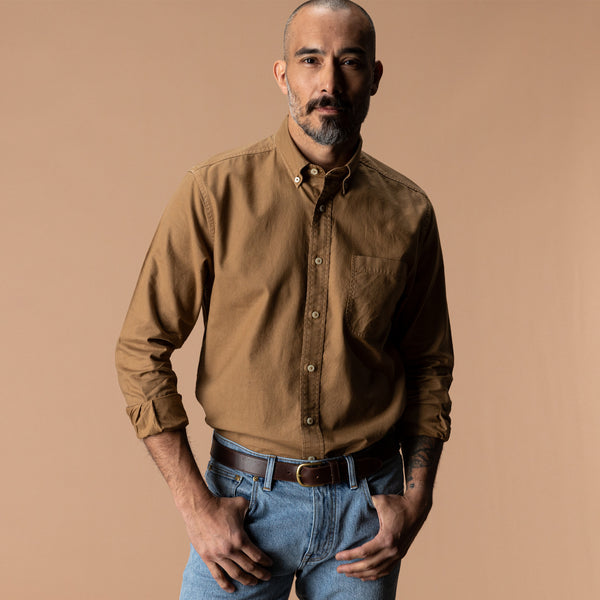 Cotton Oxford Sport Shirt - Beck Solid - Bronze Brown