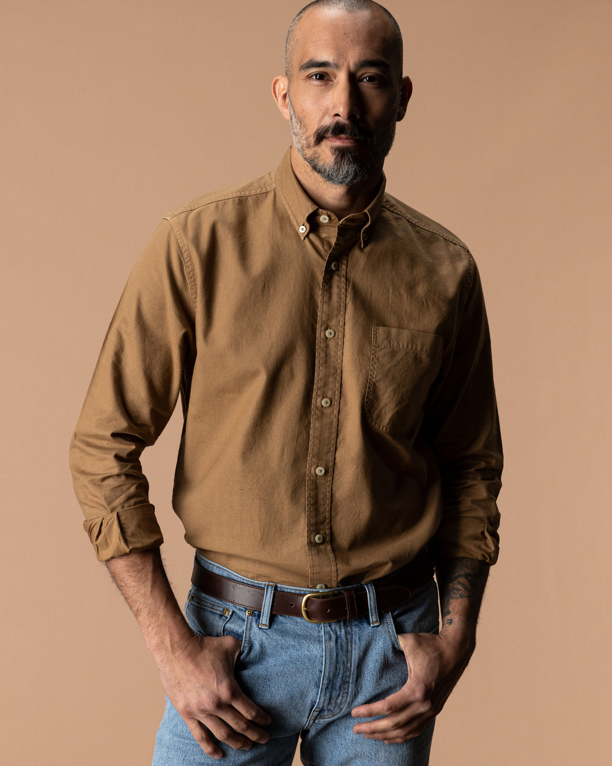 Cotton Oxford Sport Shirt - Beck Solid - Bronze Brown