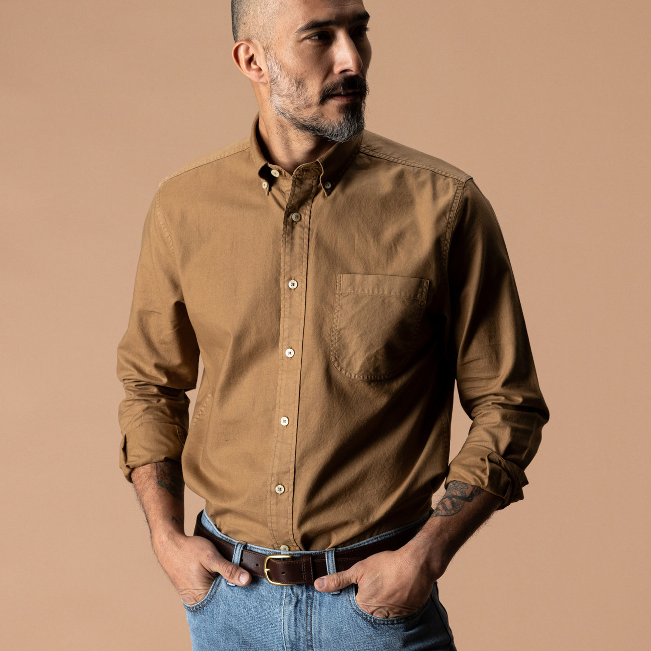 Cotton Oxford Sport Shirt - Beck Solid - Bronze Brown