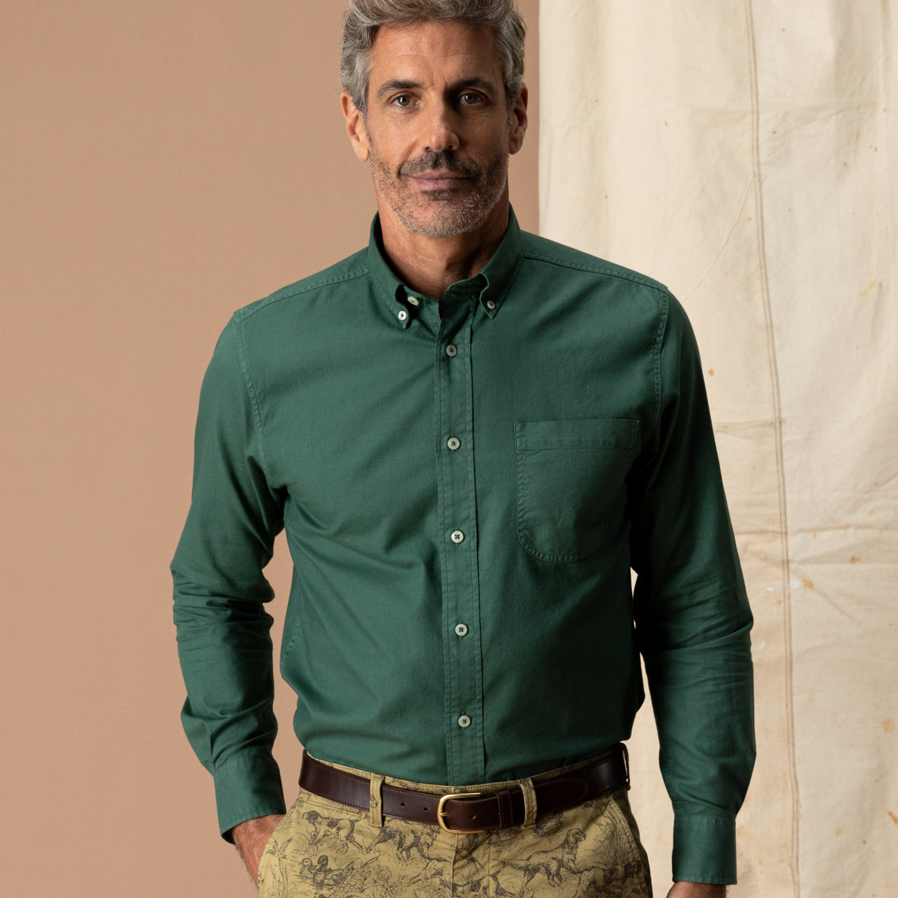 Cotton Oxford Sport Shirt - Beck Solid - Hunter Green