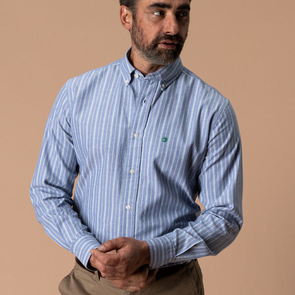 Cotton Oxford Sport Shirt - Garrison Stripe - Varsity Blue
