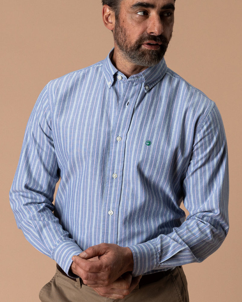 Cotton Oxford Sport Shirt - Garrison Stripe - Varsity Blue