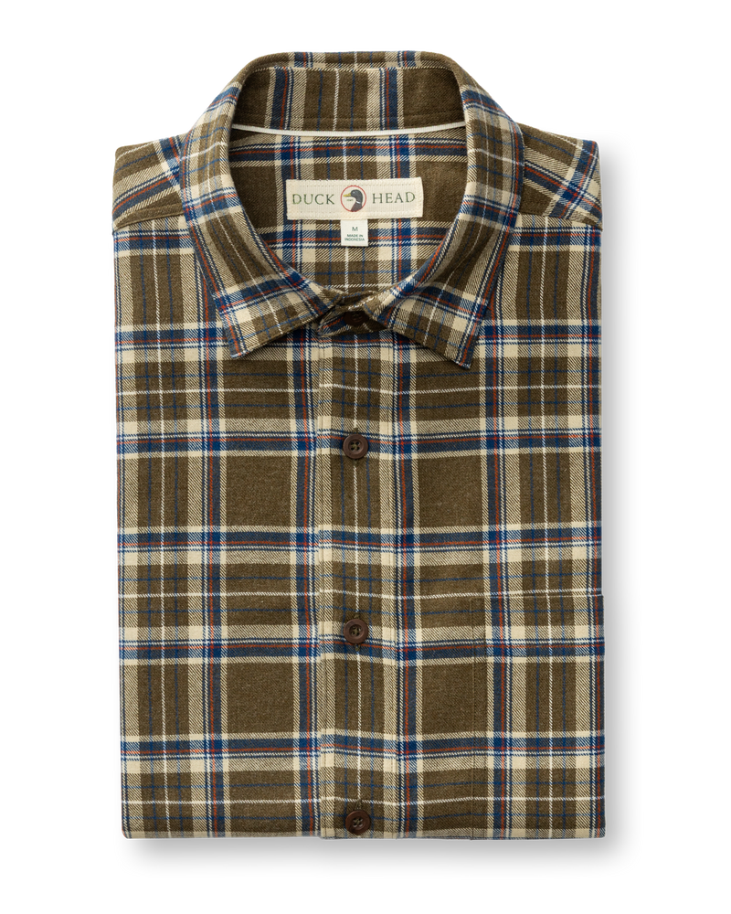 Cotton Flannel Sport Shirt - Iverson Plaid - Dark Olive
