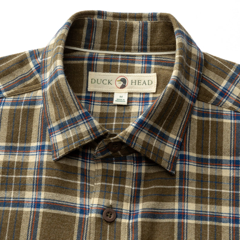 Cotton Flannel Sport Shirt - Iverson Plaid - Dark Olive