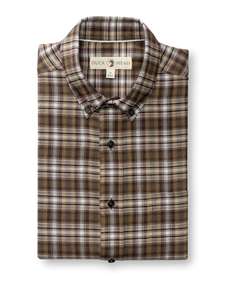 Cotton Flannel Sport Shirt - Merin Plaid - Crocodile Brown